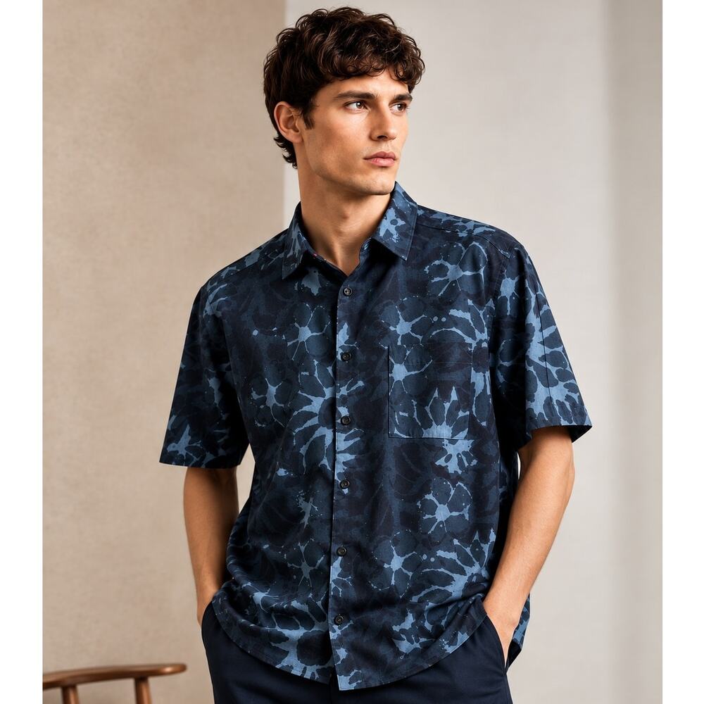 Ted Baker UFROZE Abstract Floral Shirt Dark Blue Size 6 XXL 100% Cotton
